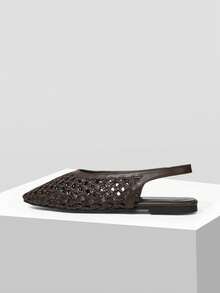 Mnmlis 女士新款时尚编织镂空平底方头套脚鞋 - 棕色 - 查看 3