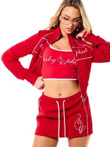 BABYPHAT Women's Cropped Full Zip Track Sweatshirt With Front Text And Back Logo Design In Retro Style - Red - View 6