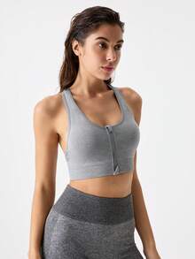 Loungeista EMUPER 一体式拉链无缝运动文胸，带可拆卸胸垫 - 灰色 - 查看 4