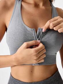 Loungeista EMUPER 一体式拉链无缝运动文胸，带可拆卸胸垫 - 灰色 - 查看 8
