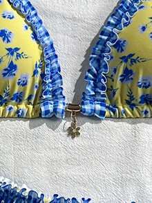 Swim Mod Bộ bikini hai mảnh hở lưng họa tiết hoa kẻ caro Pháp mới dành cho nữ, thích hợp mặc mùa xuân/hè, kiểu dáng dễ thương. - Nhiều màu - Xem 9