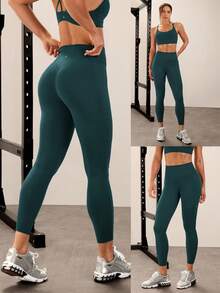 GLOWMODE 24英寸 Peakbum Powersculpt™-Air Sculpt Flex 吸汗透气 V 腰提臀紧身裤，适合高强度运动、跑步训练和秋冬季穿着。 - 墨綠色 - 查看 7