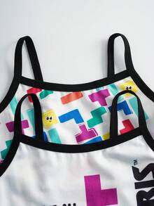 Tetris™ X SHEIN Young Girl Geometric Print Casual Daily Camisole - Black and White - View 7