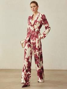 MOTF PREMIUM MINIMALIST ELEGANT LINEN FLORAL PRINT BLAZER, SPRING/SUMMER - Burgundy - View 6