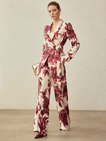 MOTF PREMIUM MINIMALIST ELEGANT LINEN FLORAL PRINT BLAZER, SPRING/SUMMER