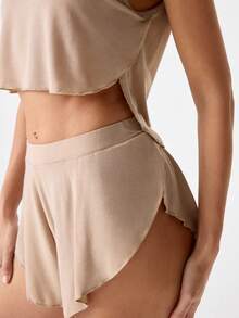 纯色露背睡衣套装/睡衣套装 - 摩卡棕 - 查看 7