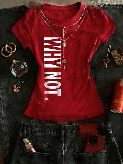 Glimmora Y2K Retro Letter Comfortable Color Pattern Blouse, Women Round Neck Casual Street Wear Top, Suitable For Daily Street Style