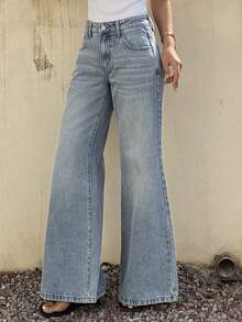 DAZY Women's Low Waist Flare Jeans Y2k - Light Wash - View 3