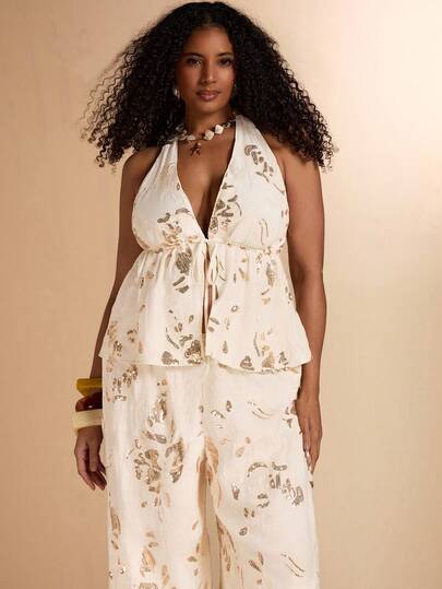 SHEIN BAE Plus Size Women's Apricot Spring/Summer Beaded Tie-Front Cardigan, Sexy Blouse, Beach Vacation Top,Summer,Spring Outfit Women,Easter Outfit Women,Party,Top For Wedding Guest,Bridesmaid Top,Graduation,Casual Outfit ,Vacation Outfits Women,Summer Holiday Outfits,Y2k,Office Attire For Women,Festival,St Patrick's Day,Going Out,Beach,Dresses For Women Plus Size,Curve,Plus Size,Elegant Party Dresses,Dress For Wedding Guest,Graduation Outfit For Mother,Casual,Holiday Outfits,Y2k,Sequin,Shiny