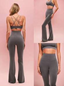 GLOWMODE 35英寸 FeatherFit™ Go Groove 超长喇叭紧身裤，适合低冲击瑜伽、普拉提工作室日常休闲穿着，秋冬季适用。 - 深灰色 - 查看 8