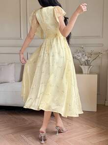 DAZY Vestido largo elegante con lentejuelas francés, vestido fluido para mujeres - amarillo ganso - Ver 5