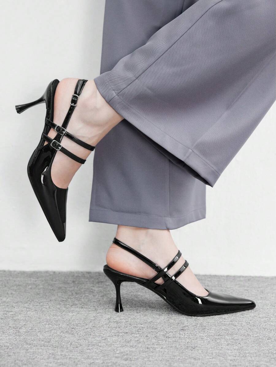 CUCCOO BIZCHIC Zapatos Mary Jane de tacón alto puntiagudo de charol negro, de primavera 2026, para uso diario y citas, de suela baja y diseño suave - Negro - Ver 1