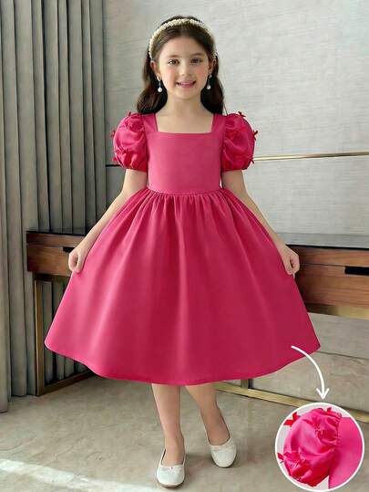 Young Girls' Elegant Bowknot Decor Design Princess Dress, Summer
