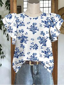 EMERY ROSE Women's Casual Floral Print Cap Sleeve Blouse - Multicolor - View 5