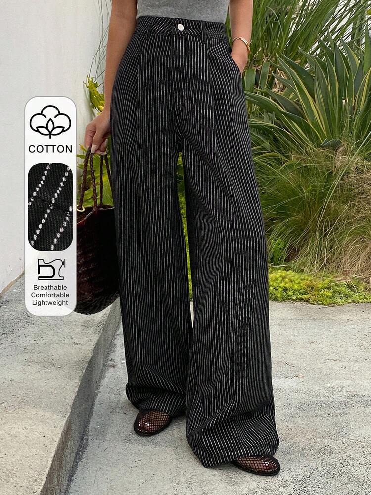 Women's Low Waist Striped Barrel Leg Jeans, Casual Street Style Washed Denim Pants