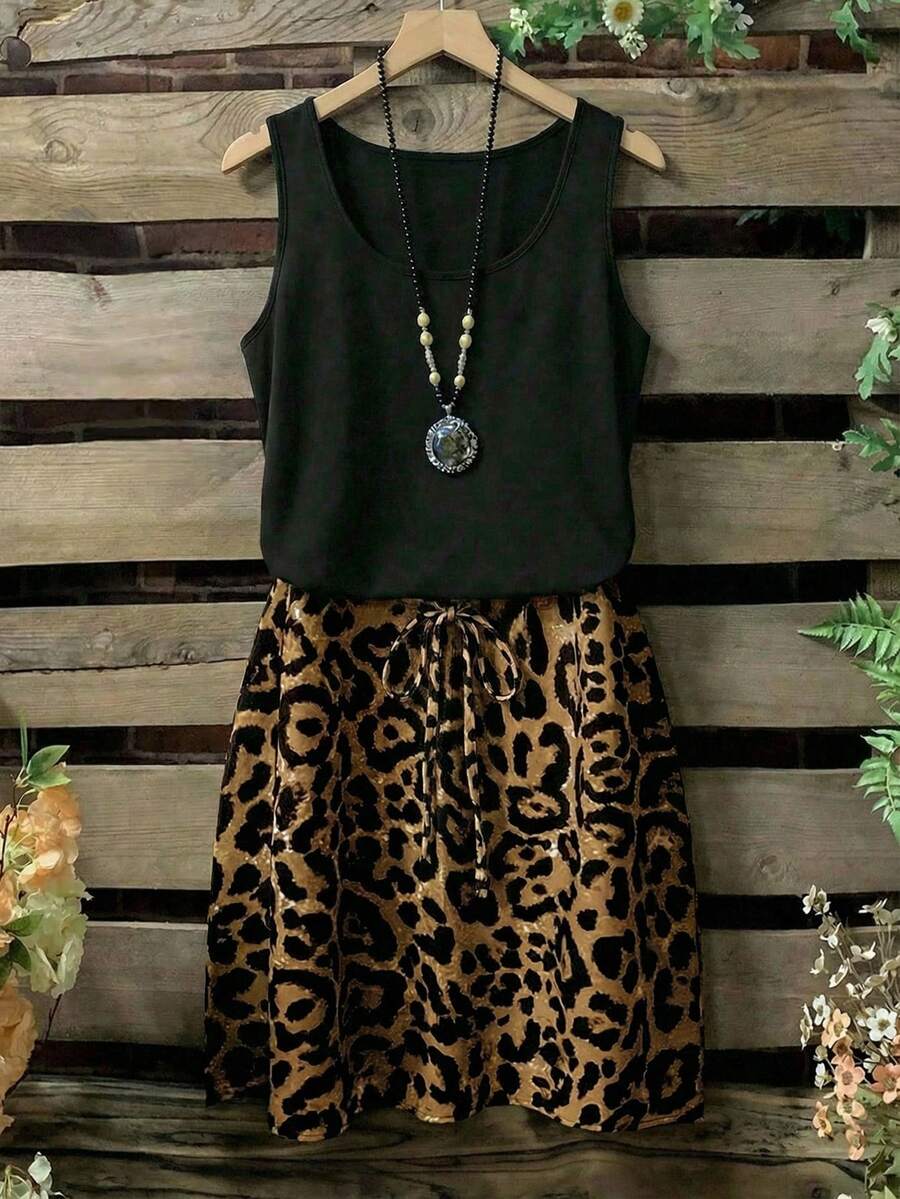 SHEIN LUNE Damen Lässig Farbblock Leoparden Muster Shiftkleid, geeignet für Frühling/Sommer, passend für Ausgehen, schickes Kleid, Lässig - Verschiedenfarbig - Übersicht 1