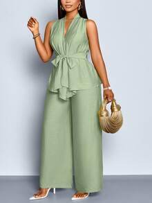 SOLERSUN Plus Size Elegant Commuter Solid Color Camisole And Pants 2 Pieces Set, Summer - Mint Green - View 6