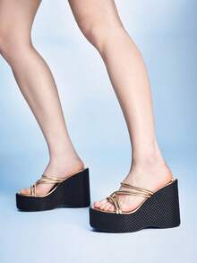 Sugerpunk Platform Sandals Women's Slippers Fish Mouth Wedge Heel Fashion Women's Shoes - Champagne - View 5