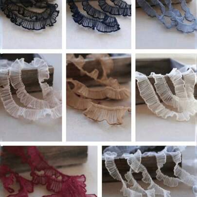 1码多色刺绣荷叶边蕾丝面料饰边，2厘米宽，适用于DIY缝纫服装装饰、戏服工艺、装饰配件