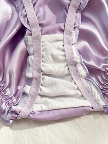 FairyFlirt Women's Bow Decor Frill Trim Bikini Bottoms - Purple - View 6