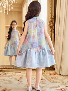 Váy lưới cổ xanh thanh lịch và dễ thương cho bé gái - Nhiều màu - Xem 5