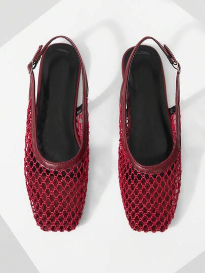 Mnmlis Women's New Fashion Woven Hollow Slip-On Flat-Bottomed Square Toe Shoes