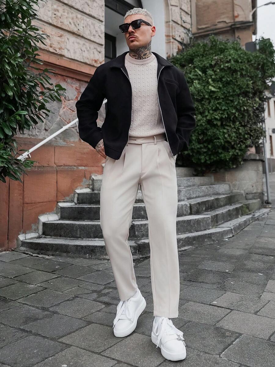 Artur Kramer Manfinity 男士长袖黑色拉链外套，适合万圣节、圣诞节、日常街头穿搭和休闲约会，也是周年纪念日送给男友/丈夫的完美礼物，秋冬季必备。 - 黑色 - 查看 1