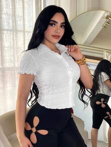 SHEIN SXY 白色休闲修身纽扣领衬衫 - 白色 - 查看 1