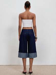 ATUI Studio Women's Fashion Pleated Waist Belt Loop Loose Casual Denim Shorts - Blue - View 3