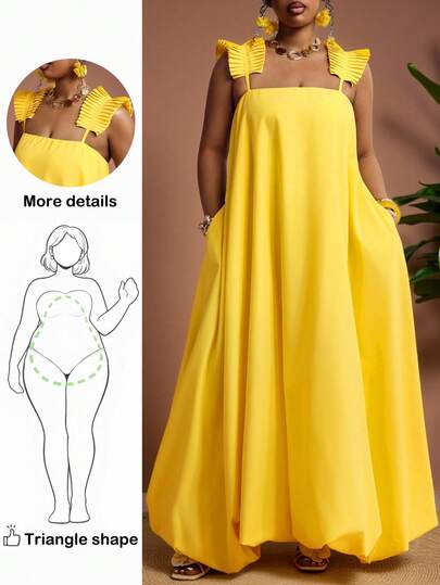 Truni Đầm vàng dáng rộng dành cho nữ/Đầm hai dây thanh lịch/Đầm hè/Đầm dài, thích hợp cho các lễ hội âm nhạc, lễ Phục sinh, phong cách phương Tây, sinh nhật, lễ tốt nghiệp, trang phục hàng ngày của học sinh, đa năng và thiết thực, kỳ nghỉ thoải mái, du lịch tàu biển, bãi biển, tắm nắng, thư giãn.