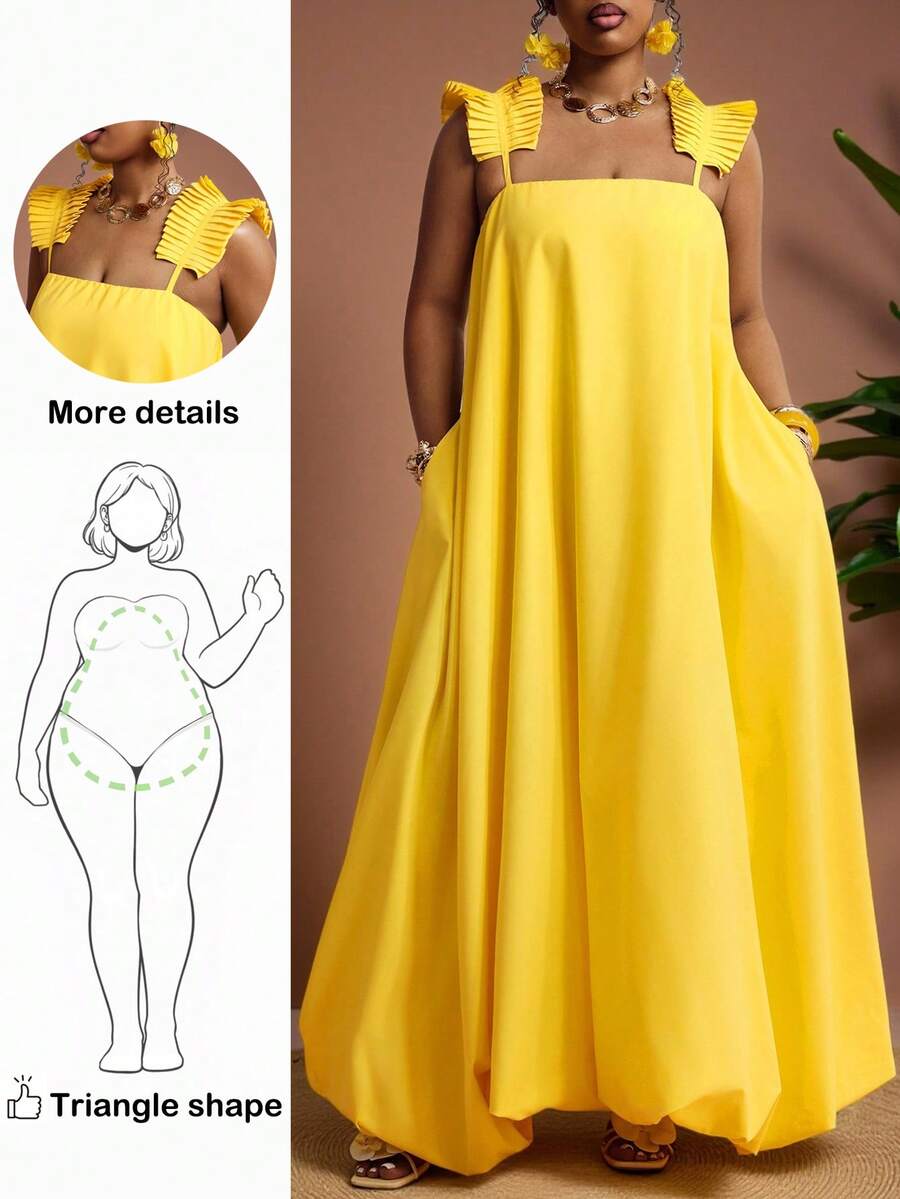 Truni 大码女式黄色灯笼连衣裙/优雅吊带连衣裙/吊带裙/长裙，适合音乐节、复活节、西式风格、生日、毕业典礼、学生日常穿着，百搭实用，休闲度假、邮轮旅行、海滩、日光浴、放松休闲。