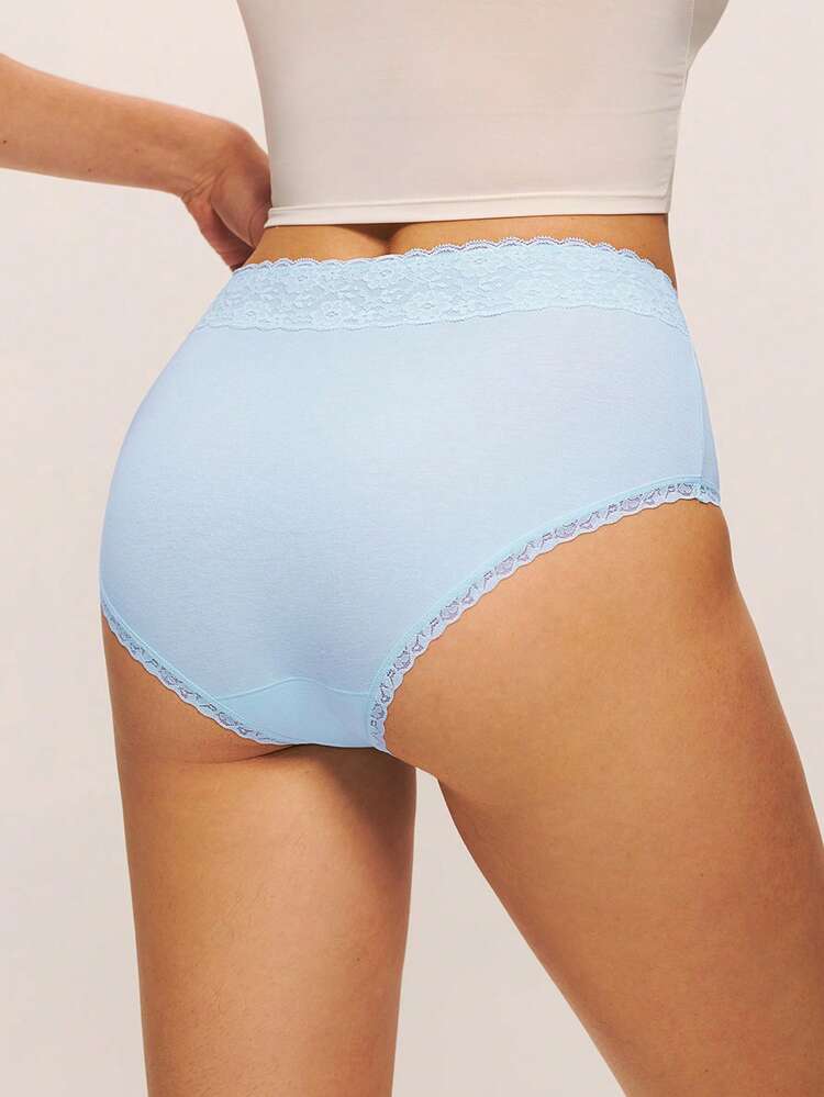 LUVLETTE 3-Pack Lace Trim Cotton High-Waist Briefs Women Underwear Panties Set- Floral Print Lace Trim - Multicolor - View 10