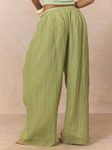 MUSERA Quần ống suông xếp ly, eo thon, dáng suông, cạp thấp, chỉ cần chọn quần để phối đồ, thích hợp cho mùa xuân, kỳ nghỉ, nữ tính, mùa hè, phong cách thường ngày. - Màu xanh Ô liu - Xem 4
