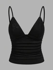 SHEIN EZwear 3件套女士吊带背心，蕾丝拼接，褶皱腰身，夏季女士吊带背心，沙滩装，外出装 - 彩色 - 查看 7