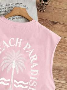 Manfinity Joysei Men's Casual Coconut Tree Slogan Print Tank Top - Pink - View 3