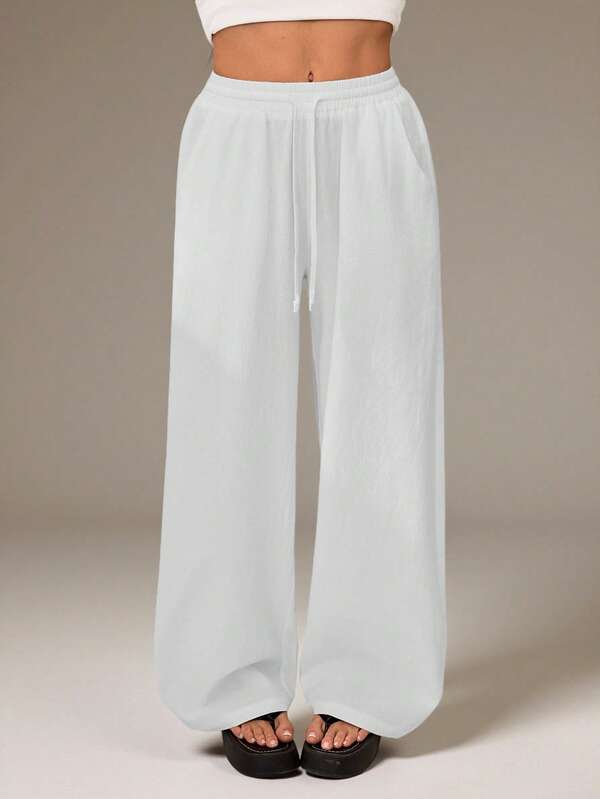 SHEIN Tall Women's Summer Country Concert Going Out Beach Outfits Boho Basic Minimalist Washed 100%Cotton White Pants Curved Hem Pants