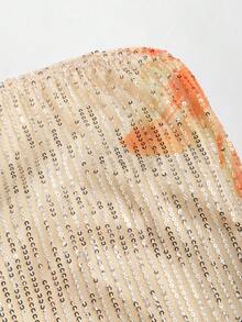 Sweetra 女士新款时尚百搭印花亮片刺绣修身迷你连衣裙，露肩吊带鸡尾酒裙 - 香檳色 - 查看 6