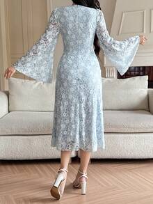 DAZY Women's Elegant Lace Asymmetric Ruched Long Dress, Spring/Summer Sundress - Baby Blue - View 2