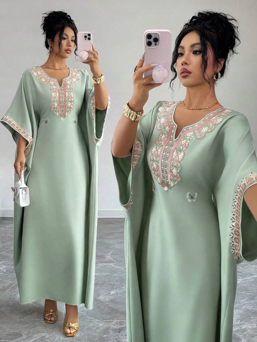 Elenzga Women's 2026 Spring/Summer New Elegant Floral Decor Chiffon Maxi Dress - Gray green - View 1