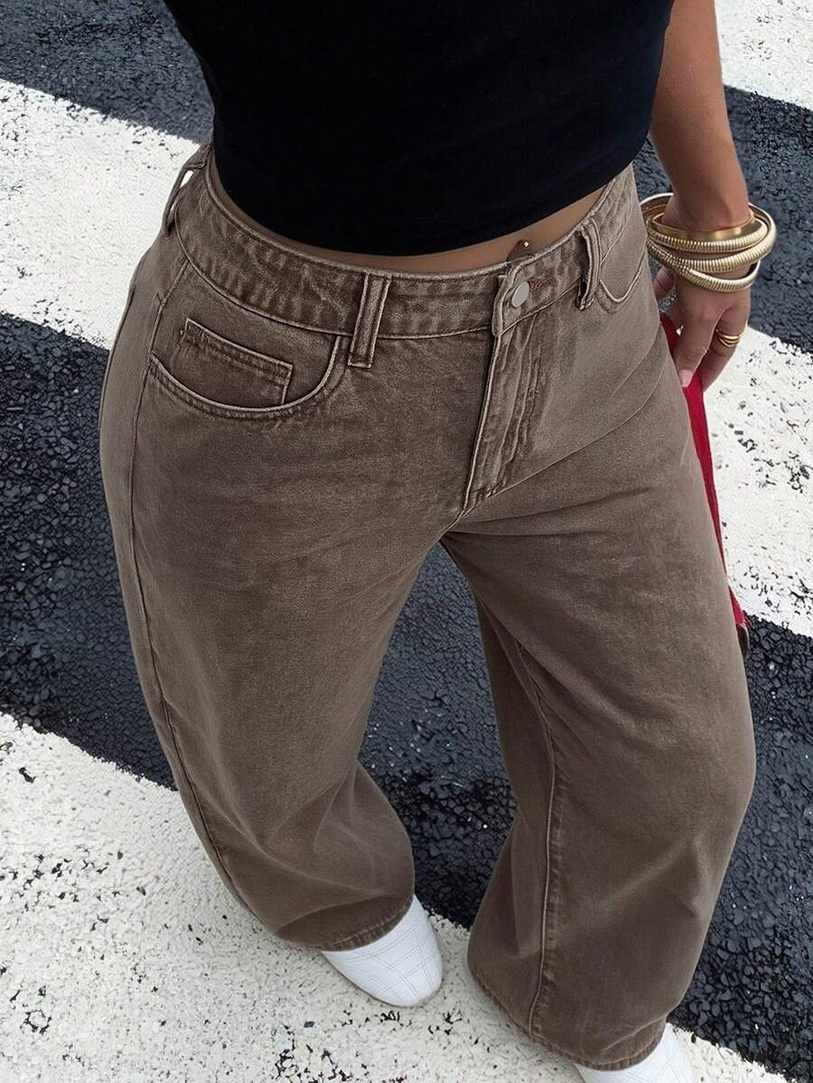 DAZY Quần jeans nữ dáng rộng, thoải mái, họa tiết da báo, thích hợp cho mùa xuân và hè. - màu nâu - Xem 1