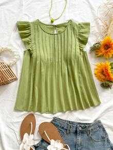 Soleia Áo kiểu nữ dáng chữ A tay ngắn mới, thích hợp cho lễ hội âm nhạc, phong cách bohemian, kỳ nghỉ, hẹn hò, trà chiều. - màu xanh lá - Xem 3