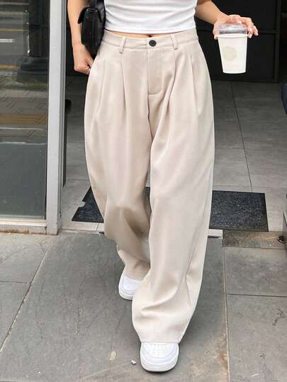 Dazy Plus 纯色宽松休闲直筒裤，适合所有季节，浅色大码女裤