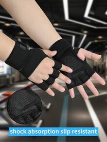 男女通用健身训练手套，带拉力辅助带，增强抓握力，保护手掌免受老茧侵害 - 露指设计，防滑腕带，黑色手套 - 黑色 - 查看 2