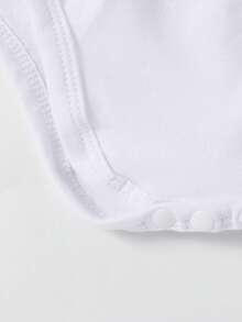 SHEIN 5件套新生儿男女通用纯白色柔软舒适针织连体衣，侧边纽扣设计，夏季套装，婴儿服装，男女通用5件套连体衣套装，男女通用服装，新生儿休闲百搭连体衣，日常休闲连体衣，多件套连体衣组合，0-9个月 - 白色 - 查看 6