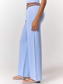 MUSERA Quần ống rộng cạp thấp, chất liệu dệt kim nhẹ, phối màu tương phản, có dây rút, thích hợp cho mùa xuân hè, đi nghỉ mát, thanh lịch, đi biển, dễ thương, sân bay, nhà ven biển, kỳ nghỉ ở sân bay, mùa thu, trở lại trường học, mùa thu đông, mặc hàng ngày, sang trọng, áo len. - Màu xanh lam - Xem 5