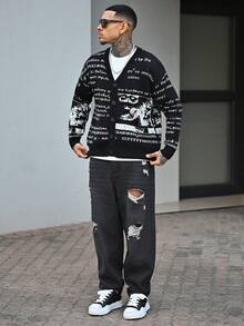 Devon Thys 宽松男式破洞洗水牛仔裤 - 深灰色 - 查看 5