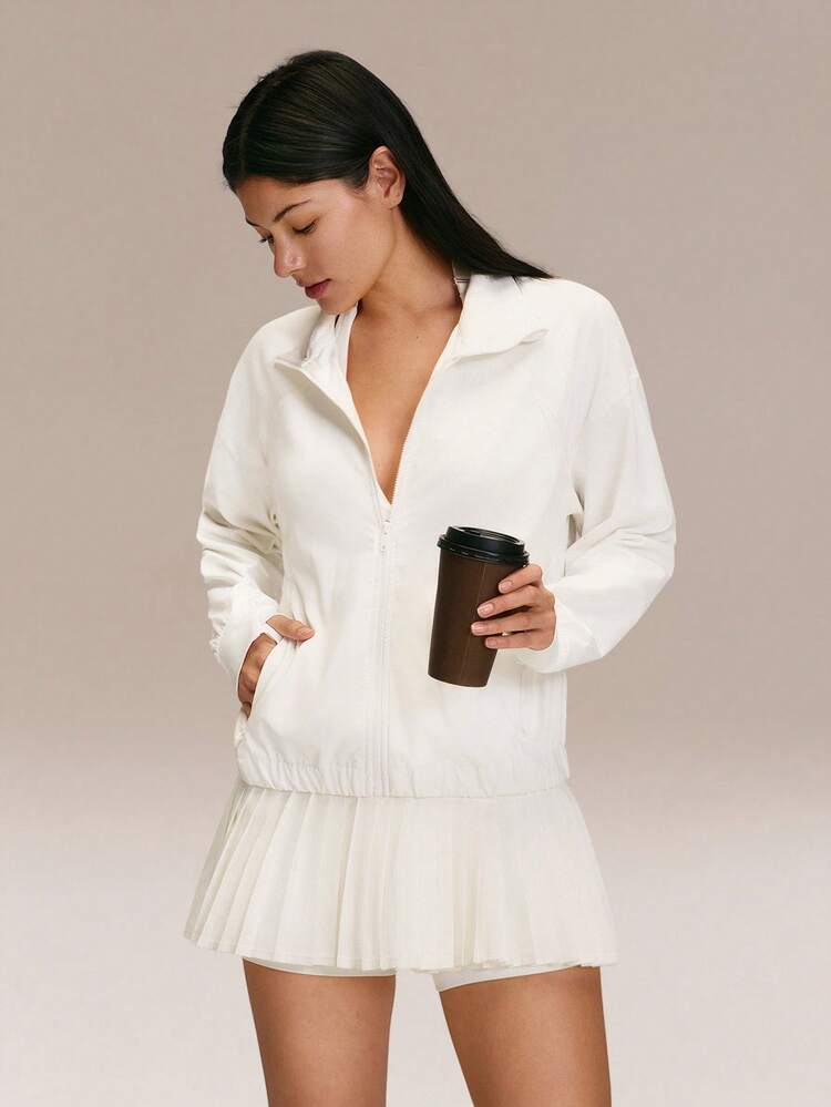 Sweat-Wicking Quick-Dry Take A Stand Collar Sport Long Sleeve Jacket With Hidden Pockets Thumbholes Daily Casual