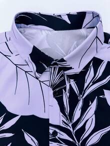 Manfinity Swimmode Men's Vacation Casual Plant Print Shirt And Shorts Beach Outfit - Baby Blue - View 4