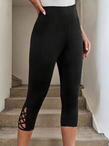 EMERY ROSE Leggings con tira cruzada bajo capri - Negro - Ver 6