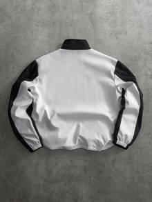PAVTROS Chaqueta casual de hombre con bloques de color y parches, adecuada para primavera y otoño - Blanco - Ver 2